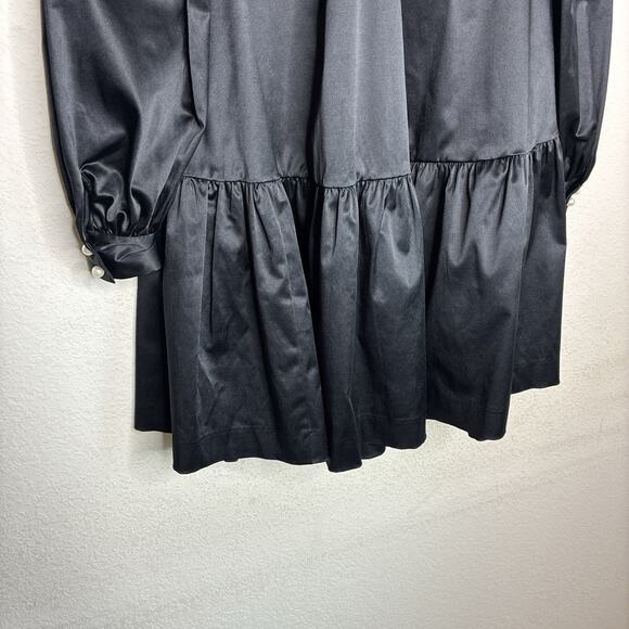 Samsoe Samsoe Black Satin Balloon Sleeve Pocketed Swing Dress XS - Picture 10 of 12